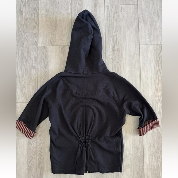 Adidas Girls Jacket Medium Black 3/4 Sleeve Red Gold Stripe Hood Bamboo Cotton - Picture 2 of 9